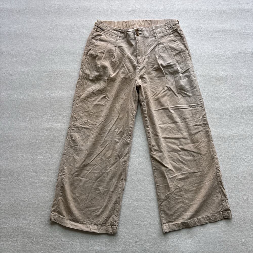 American Eagle Women 8 Short Khaki Linen Capri Stretch Elastic Waist
